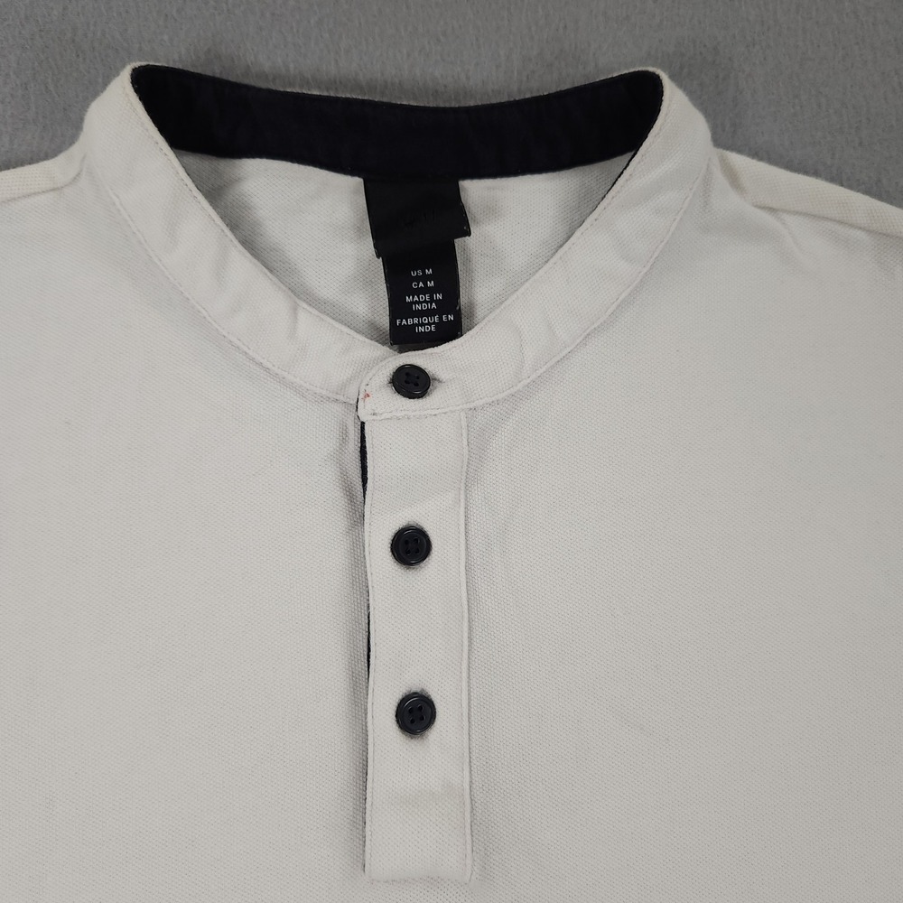 H&M Men's Regular Fit Band Collar Short Sleeve Shirt White Size M 100% Cotton - Picture 9 of 9